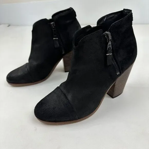 RAG & BONE NEW YORK Margot Black Leather Heeled Side Zip Ankle Booties 7.5/37.5 - Picture 10 of 13